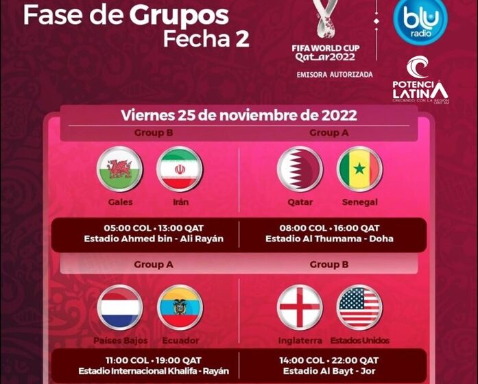  Calendario y horarios en Colombia del Mundial de Qatar 2022